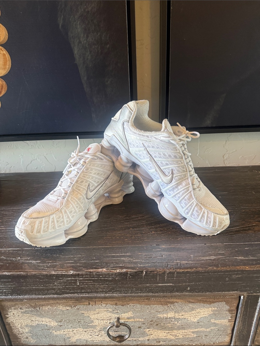 Nike White Shox Sneakers with Silver Swoosh